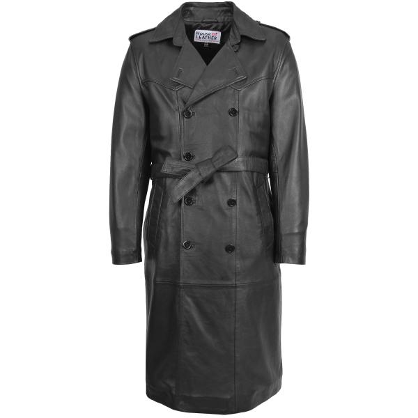 Men Leather Double Breasted Coat Travis Black