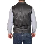 Men Leather Buttoned Waistcoat Gilet Calvin Black