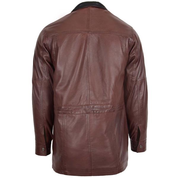 Mens Leather Winter Car Coat Hip Brown