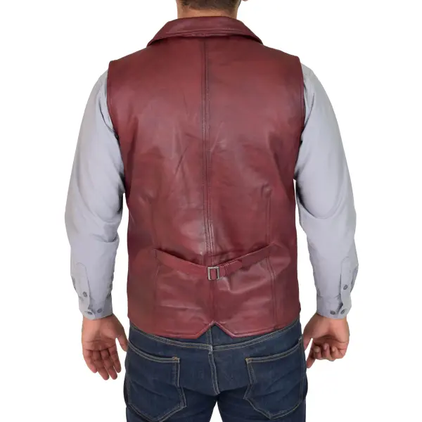 Men Leather Buttoned Waistcoat Gilet Calvin Burgundy