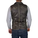 Men Leather Buttoned Waistcoat Gilet Calvin Rub Off