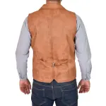 Men Leather Buttoned Waistcoat Gilet Calvin Tan