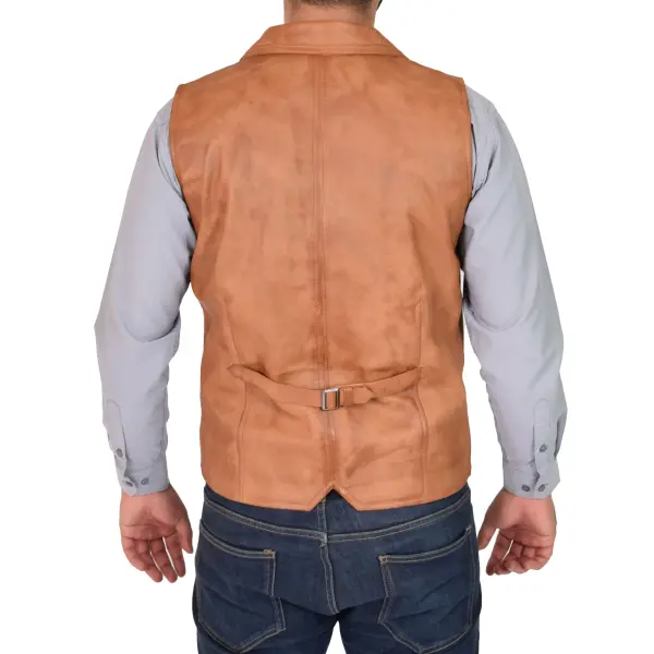 Men Leather Buttoned Waistcoat Gilet Calvin Tan