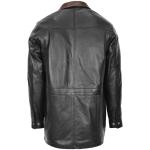 Mens Leather Winter Car Coat Hip Length Black