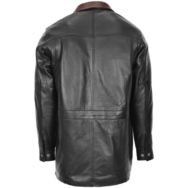 Mens Leather Winter Car Coat Hip Length Black