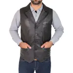 Men Leather Buttoned Waistcoat Gilet Calvin Black