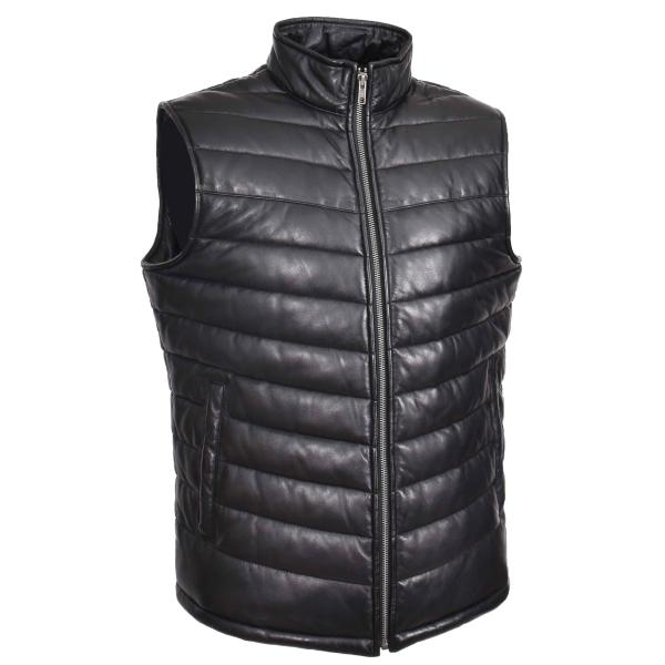 Men Leather Puffer Waistcoat Body Warmer Vest Wilder Black