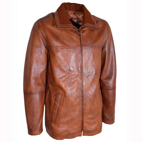 Mens Real Leather Coat Detachable Collar Lining