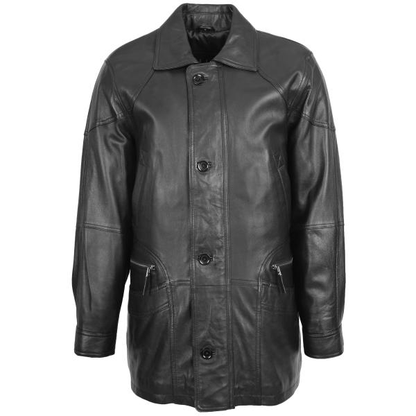 Mens Classic Leather Winter Car Coat Black