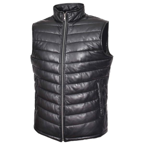 Men Leather Puffer Waistcoat Body Warmer Vest Wilder Black