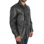 Gents Classic Soft Leather Parka Overcoat Clive Black