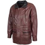 Mens Leather Winter Car Coat Hip Brown