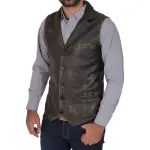 Men Leather Buttoned Waistcoat Gilet Calvin Rub Off