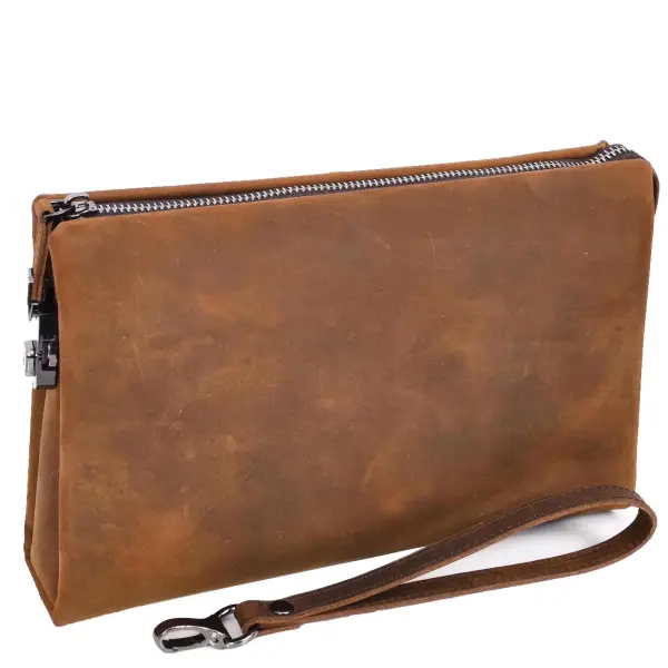 Real Leather Lockable Wrist Bag Thames Tan