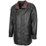 Mens Leather Winter Car Coat Hip Length Black