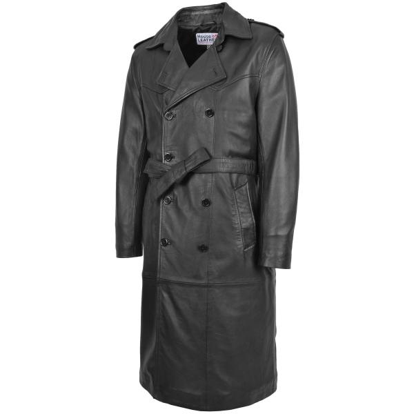 Men Leather Double Breasted Coat Travis Black