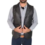 Men Leather Buttoned Waistcoat Gilet Calvin Black