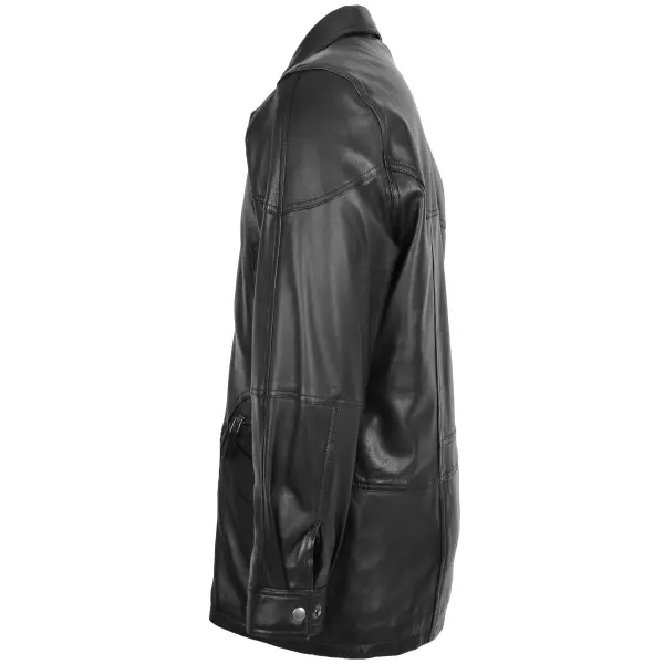 Mens Classic Leather Winter Car Coat Black