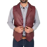 Men Leather Buttoned Waistcoat Gilet Calvin Burgundy