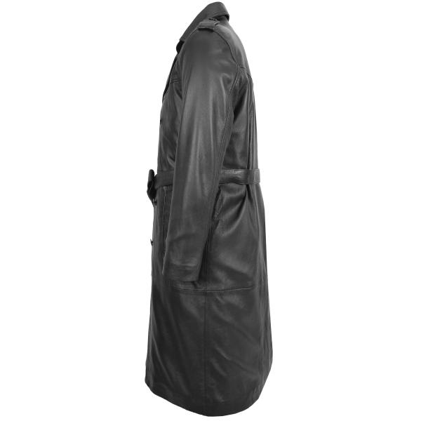 Men Leather Double Breasted Coat Travis Black