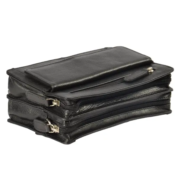 Leather Wrist Clutch Bag Black