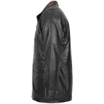 Mens Leather Winter Car Coat Hip Length Black