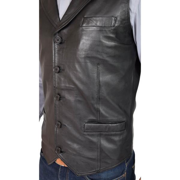 Men Leather Buttoned Waistcoat Gilet Calvin Black