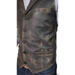 Men Leather Buttoned Waistcoat Gilet Calvin Rub Off