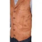 Men Leather Buttoned Waistcoat Gilet Calvin Tan