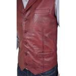 Men Leather Buttoned Waistcoat Gilet Calvin Burgundy