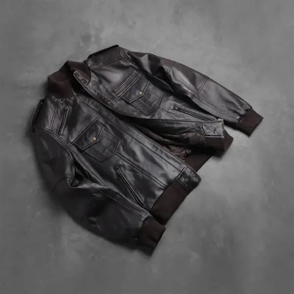 Agent Shadow Brown Leather Bomber Jacket