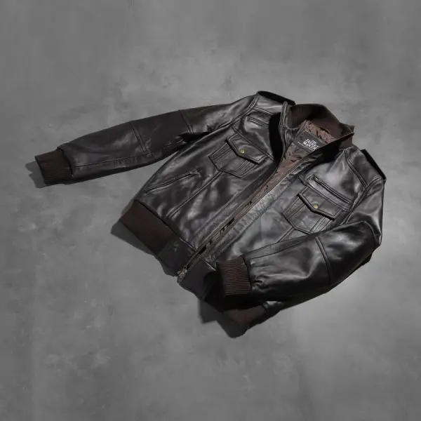 Agent Shadow Brown Leather Bomber Jacket