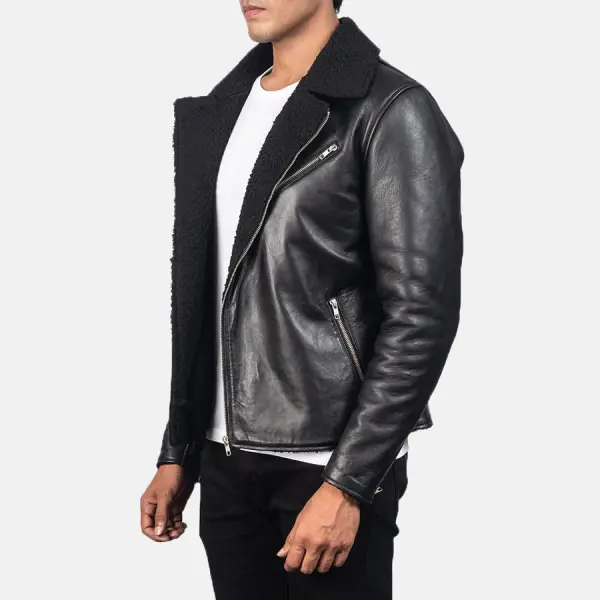 Alberto Shearling Black Leather Jacket