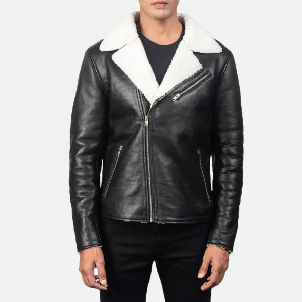 Alberto White Shearling Black Leather Jacket