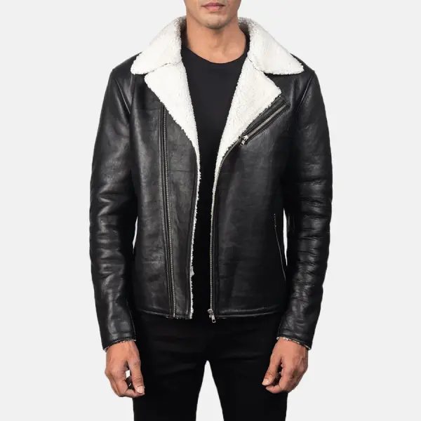 Alberto White Shearling Black Leather Jacket