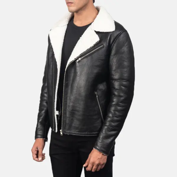 Alberto White Shearling Black Leather Jacket