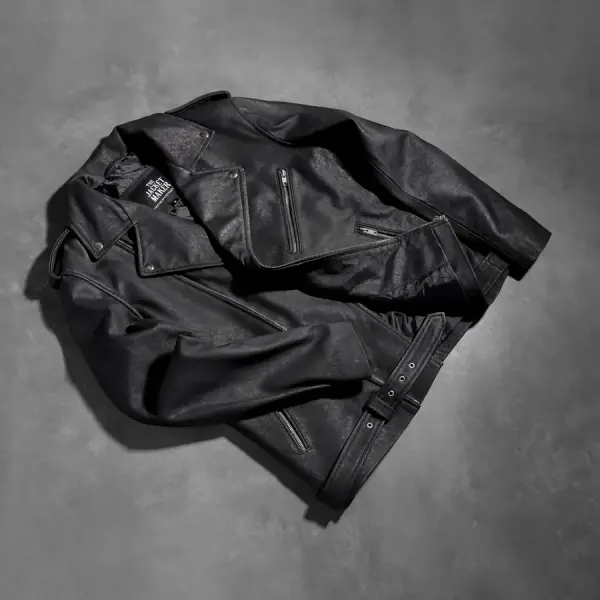 Allaric Alley Distressed Black Leather Biker Jacket