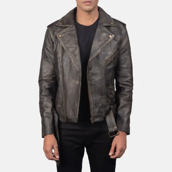 Allaric Alley Distressed Brown Leather Biker Jacket