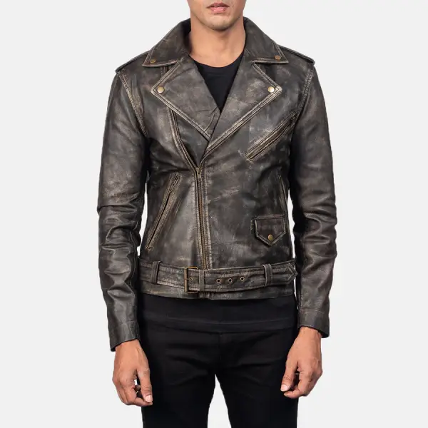 Allaric Alley Distressed Brown Leather Biker Jacket