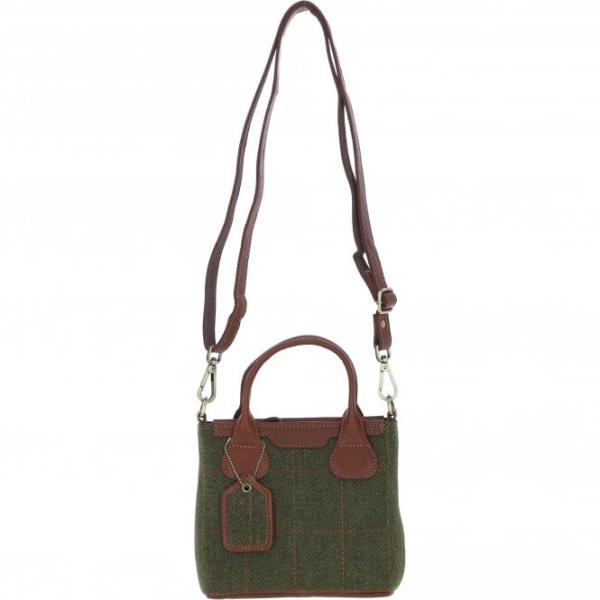 Leather Handbag with Removable Crossbody Strap Green Check