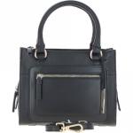 Three Section Leather Tote Shoulder Bag Black