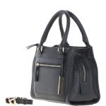 Three Section Leather Tote Shoulder Bag Black