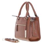 Three Section Leather Tote Shoulder Bag Tan