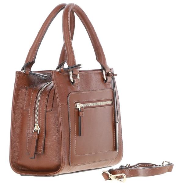 Three Section Leather Tote Shoulder Bag Tan