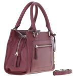 Three Section Leather Tote Shoulder Bag Wine