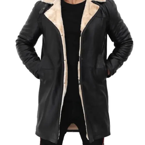 Real Leather Black Shearling Coat Mens