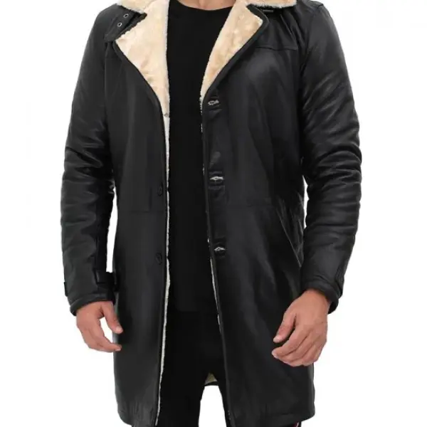 Real Leather Black Shearling Coat Mens