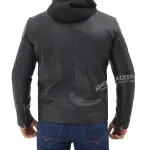 Black Cafe Racer Leather Jacket with Hood