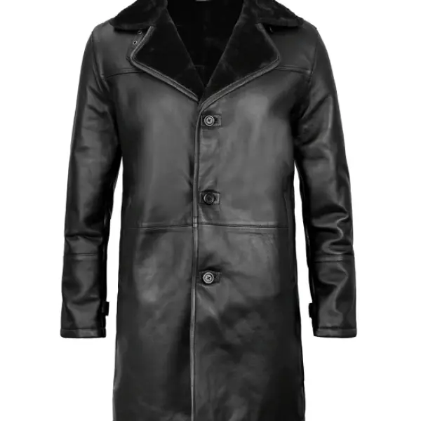 Stylish Black Shearling Leather Coat