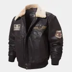 Men's Black Bomber Aviator Jacket with Removeable Shearling Collar